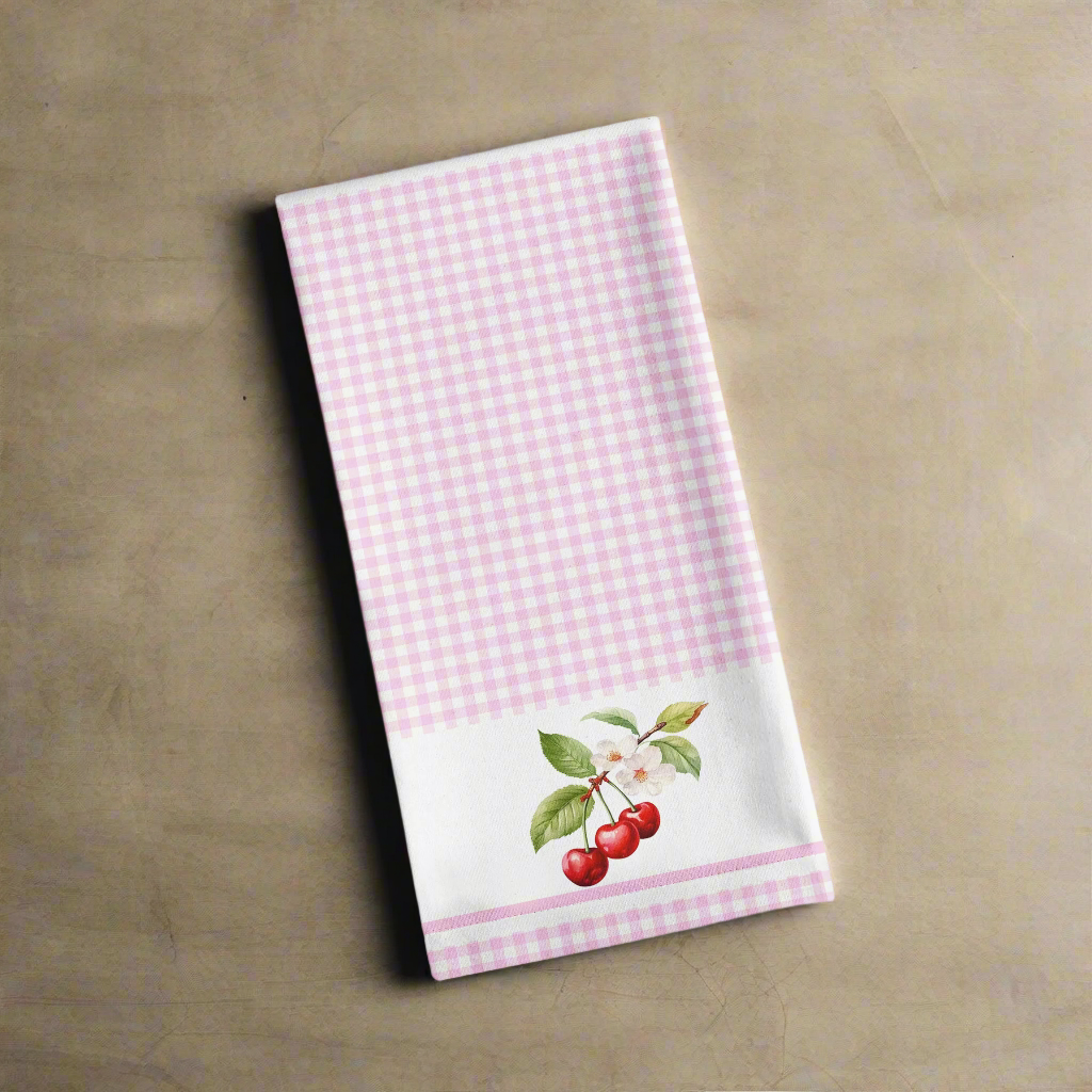 Torchon de décoration d'intérieur en vichy rouge vintage Cerises Art pour votre cuisine ou à accrocher sur vos murs