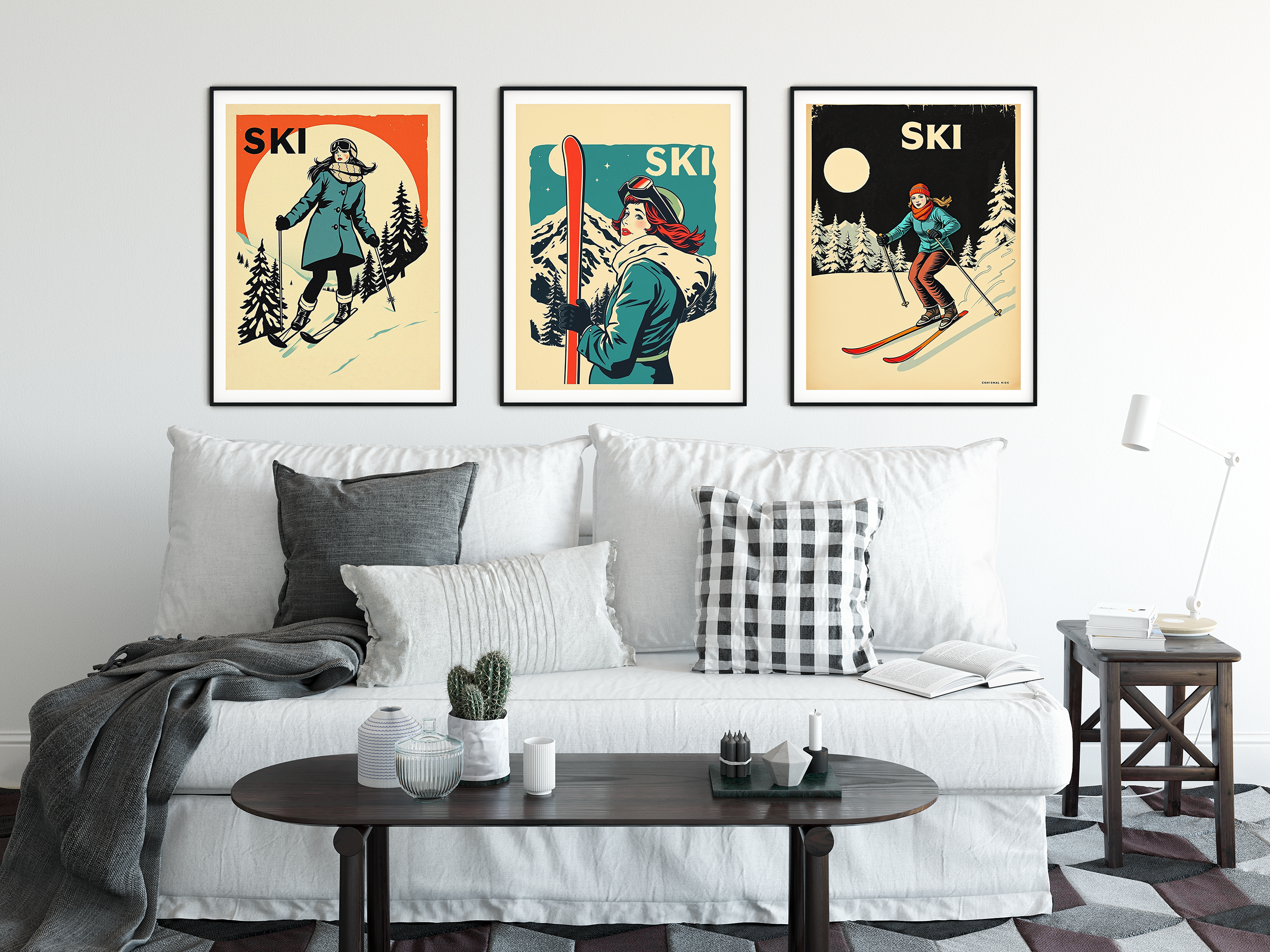 Affiche Ski, Ski de nuit rétro #3