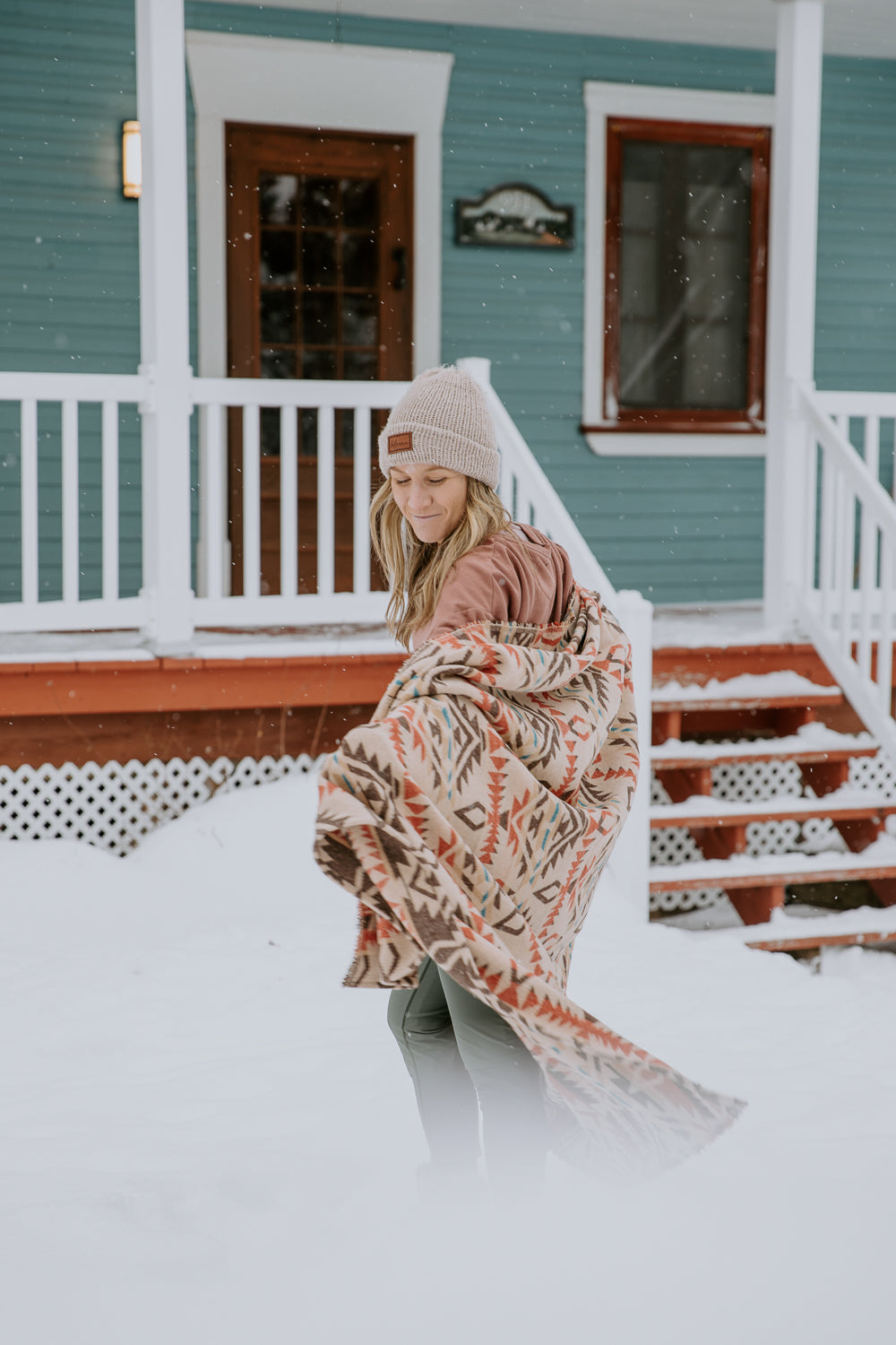 Couverture - Jeté en laine à motif boho aztèque