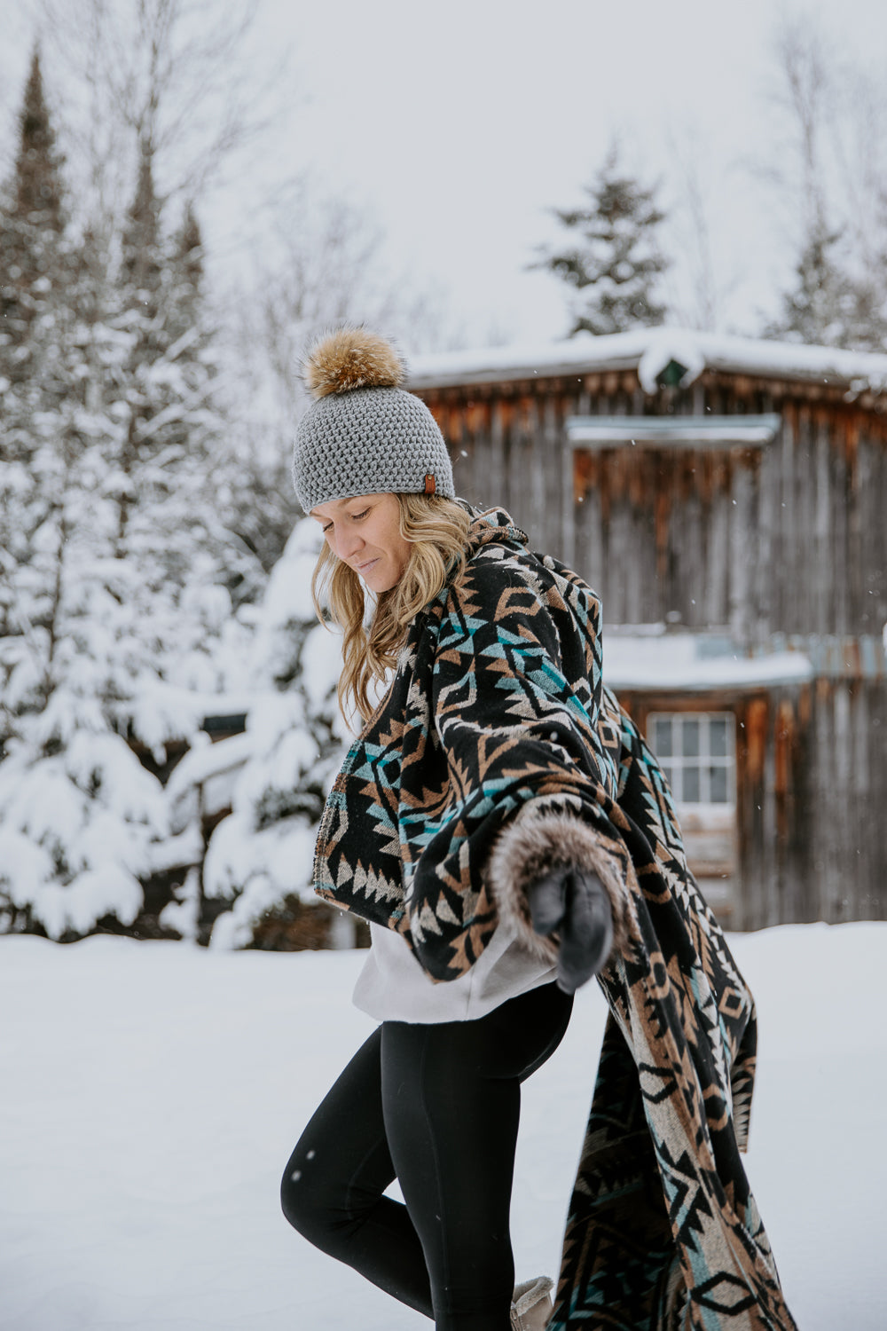 Couverture - Jeté en laine à motif boho aztèque