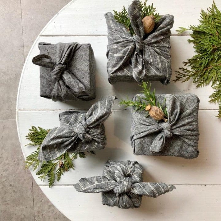 Furoshiki - Reusable Gift Wrap - Striped Gray