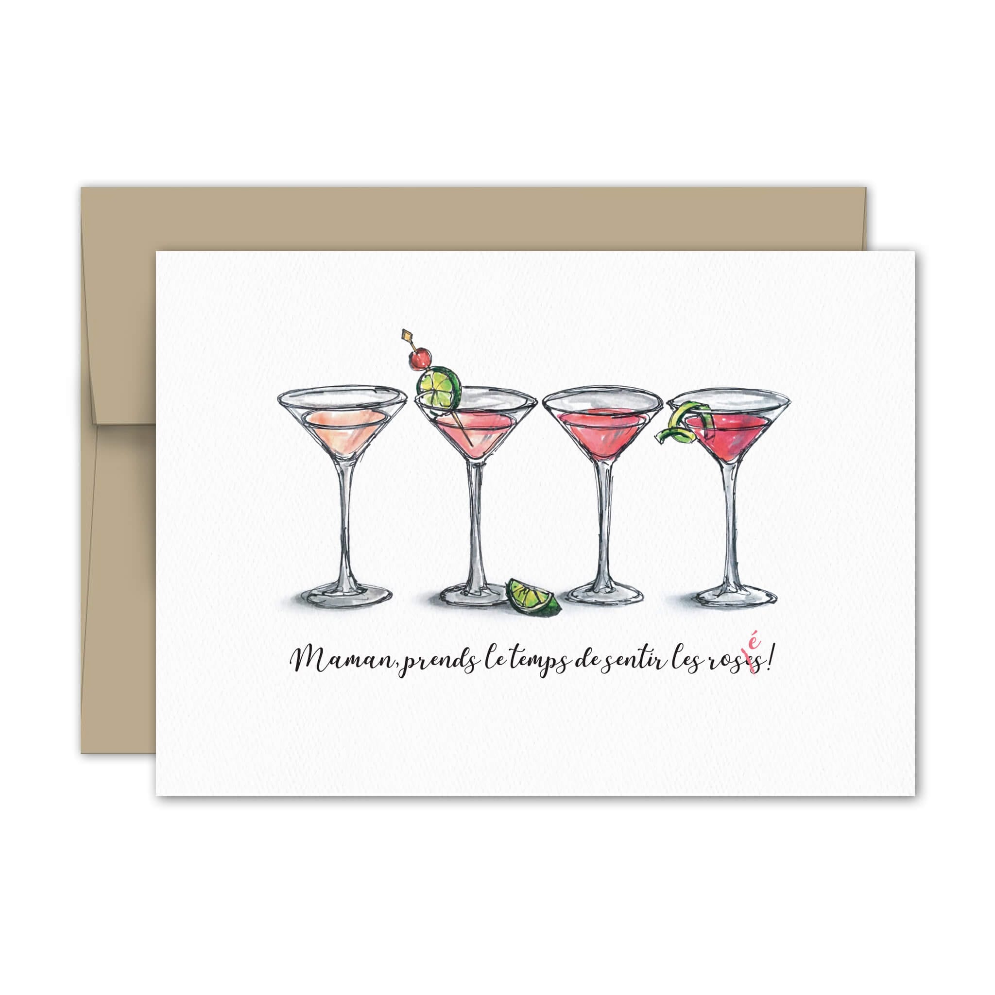 Carte de souhaits - Fête des mères - Martini rose