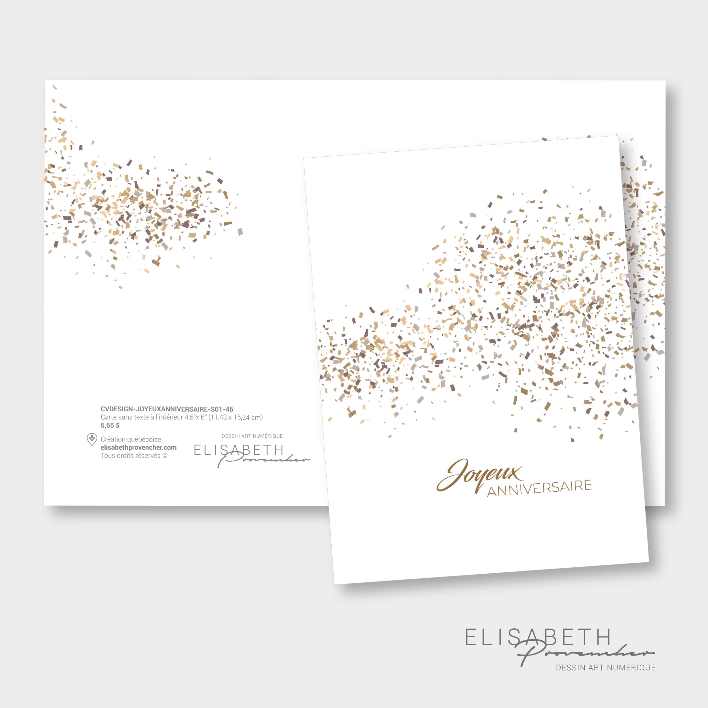 Joyeux anniversaire - Carte de voeux Design (confettis) par Elisabeth Provencher - artiste vendu par SignéLocal.com