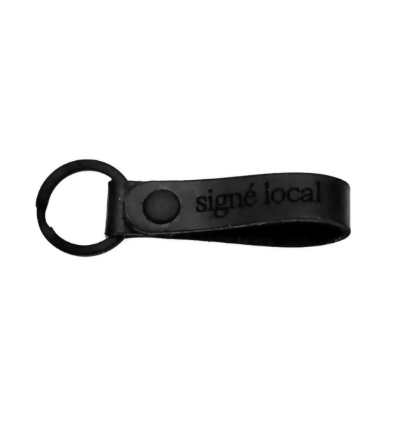 Black leather keyring - Engraved ''Signé Local''