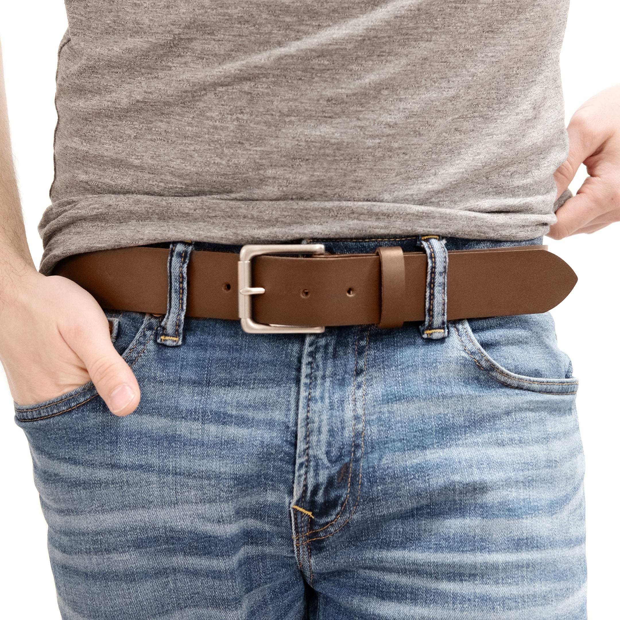 Ceinture en cuir brun mat