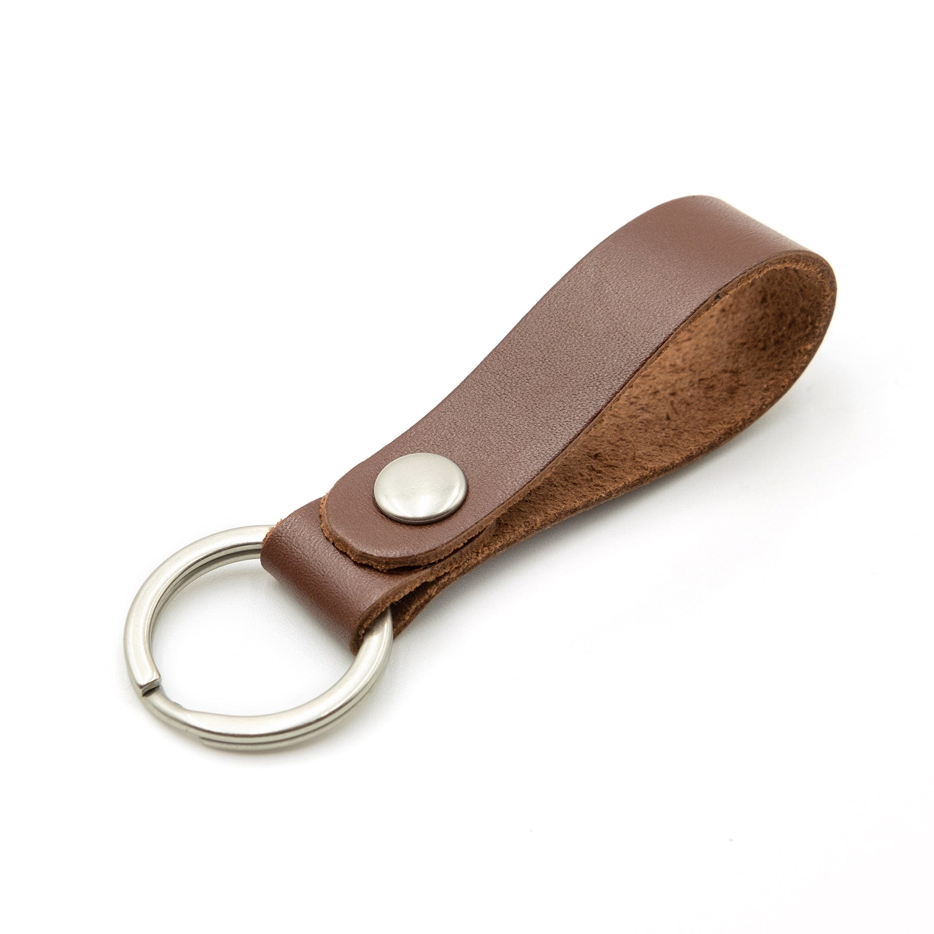 Brown leather keychain and silver ring