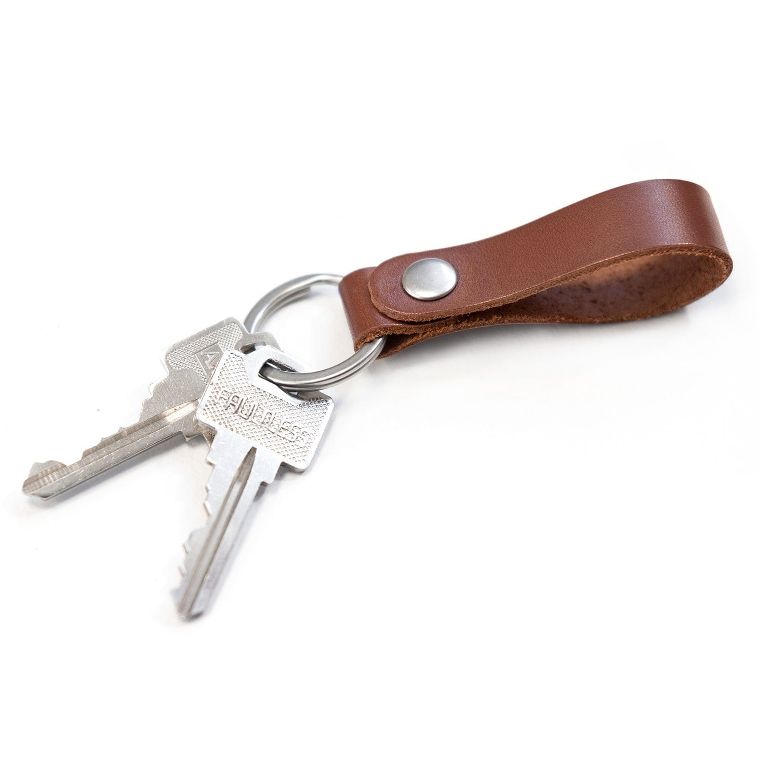 Brown leather keychain and silver ring
