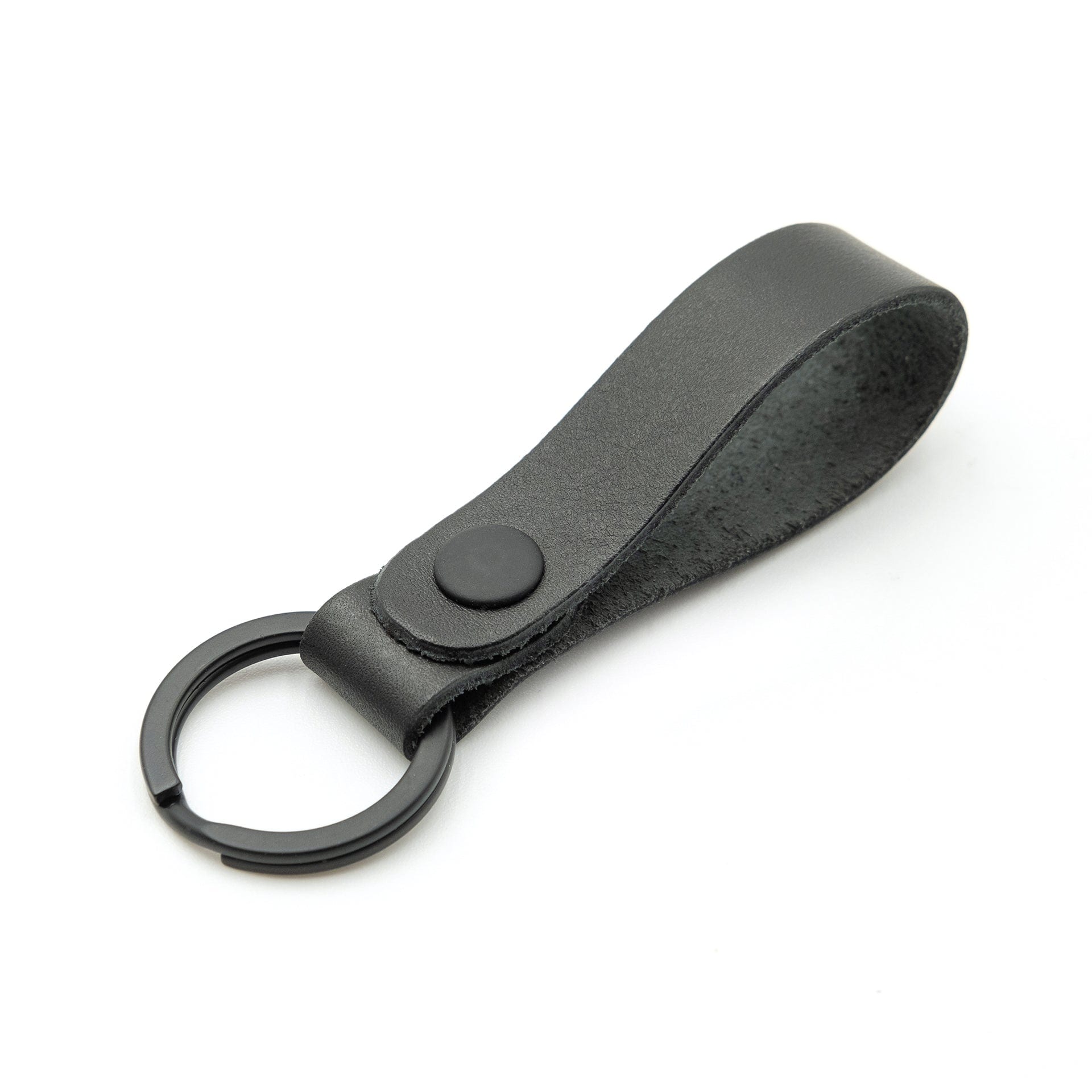 Black leather keychain and matte black ring