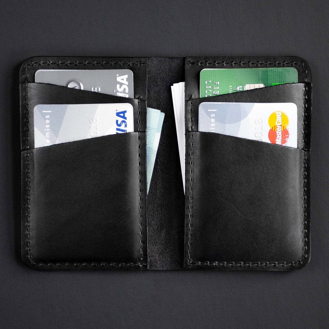 Portefeuille vertical en cuir noir