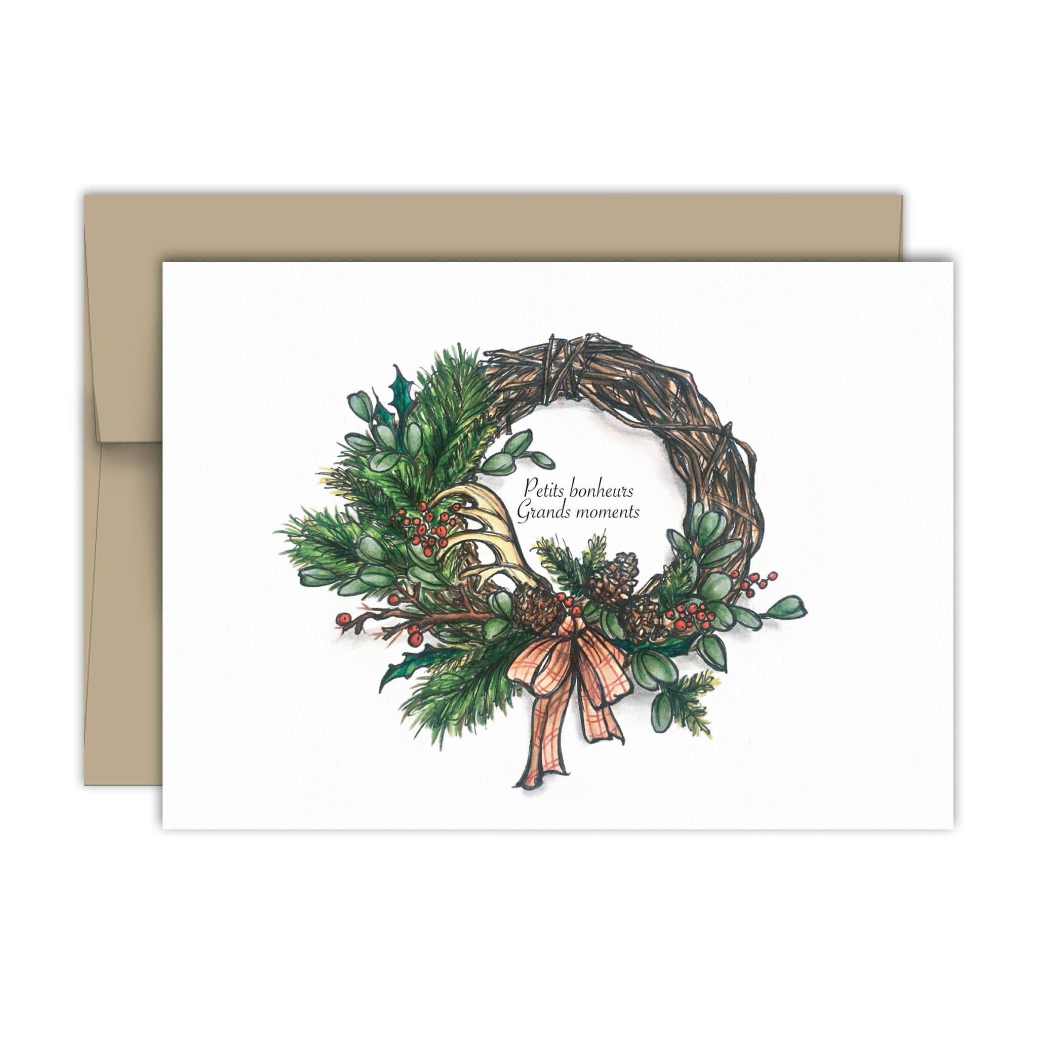 Carte de souhaits - Couronne de Noël rustique en branches par Fêtes Grenadine vendu par SignéLocal.com