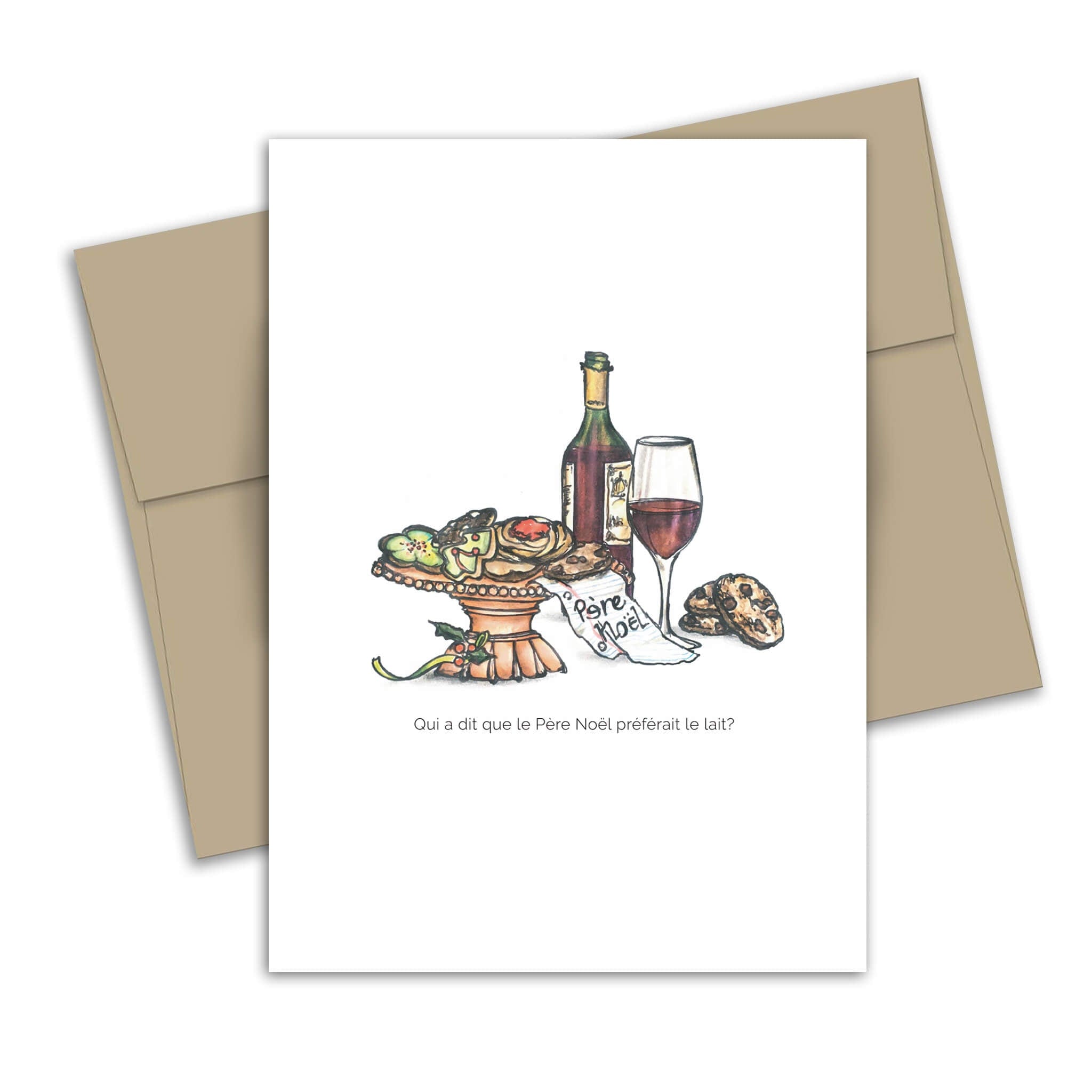 Carte de souhaits - Biscuits et verre de vin par Fêtes Grenadine vendu par SignéLocal.com