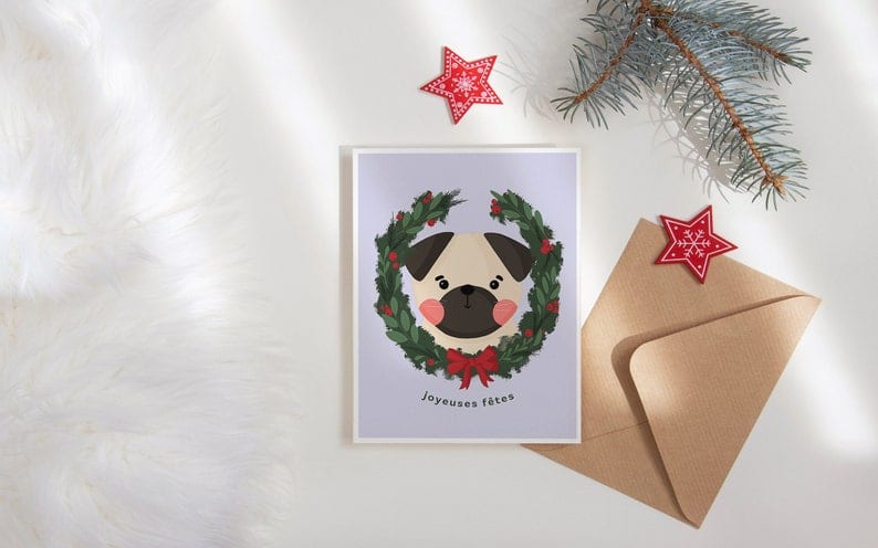 Carte de Noël - Pug