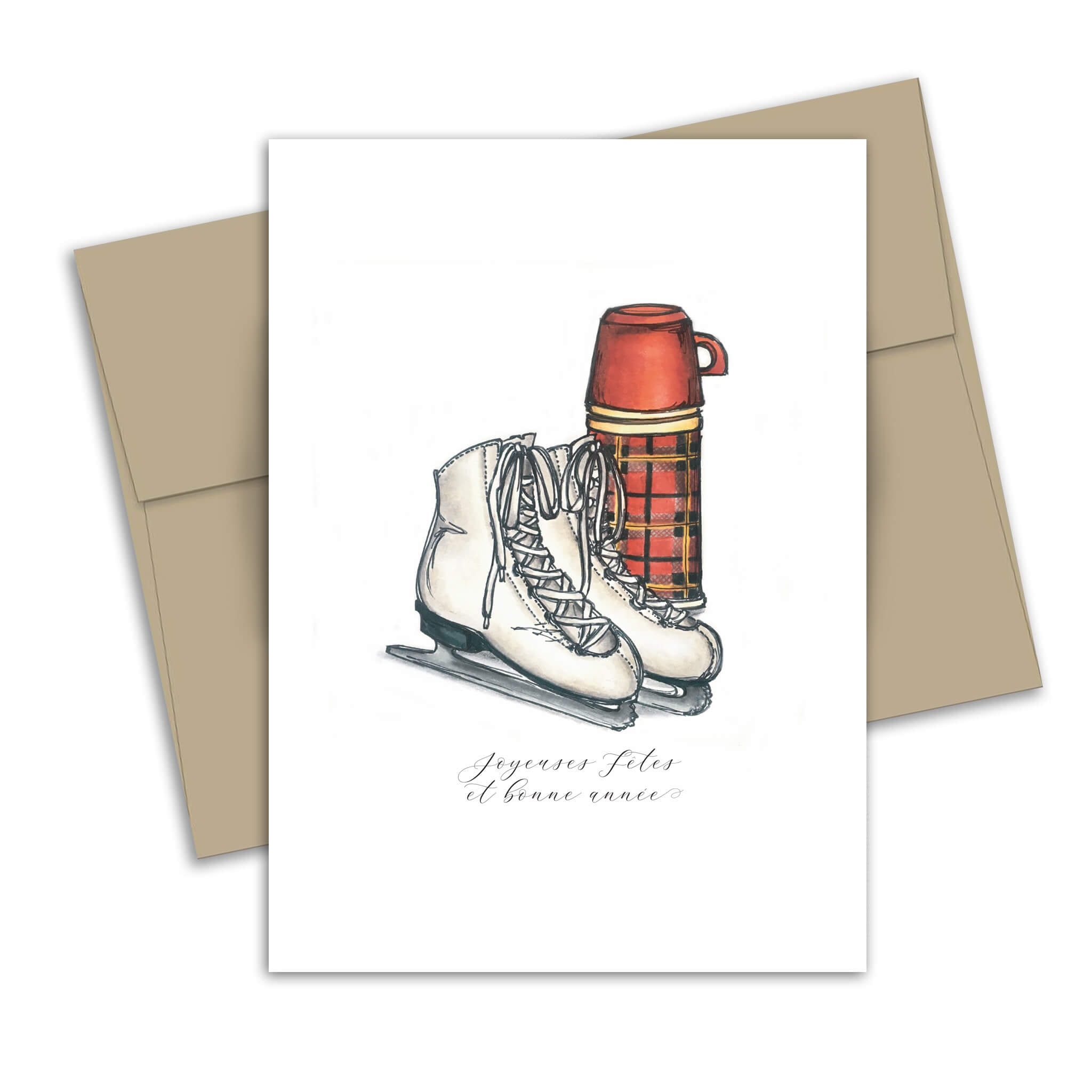 Carte de souhaits - Patins et thermos à carreaux