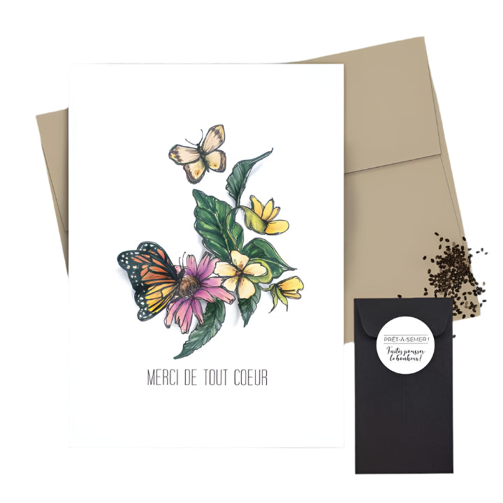 Carte de souhaits - Remerciements - Jardin des papillons
