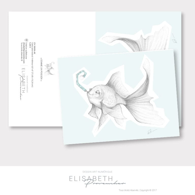 Comme un poisson - Carte de voeux par Elisabeth Provencher - artiste vendu par SignéLocal.com