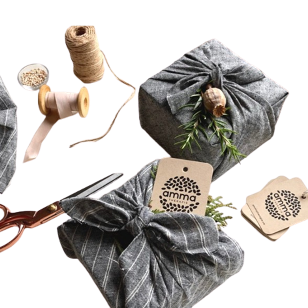 Furoshiki - Emballage cadeau réutilisable - Gris rayé