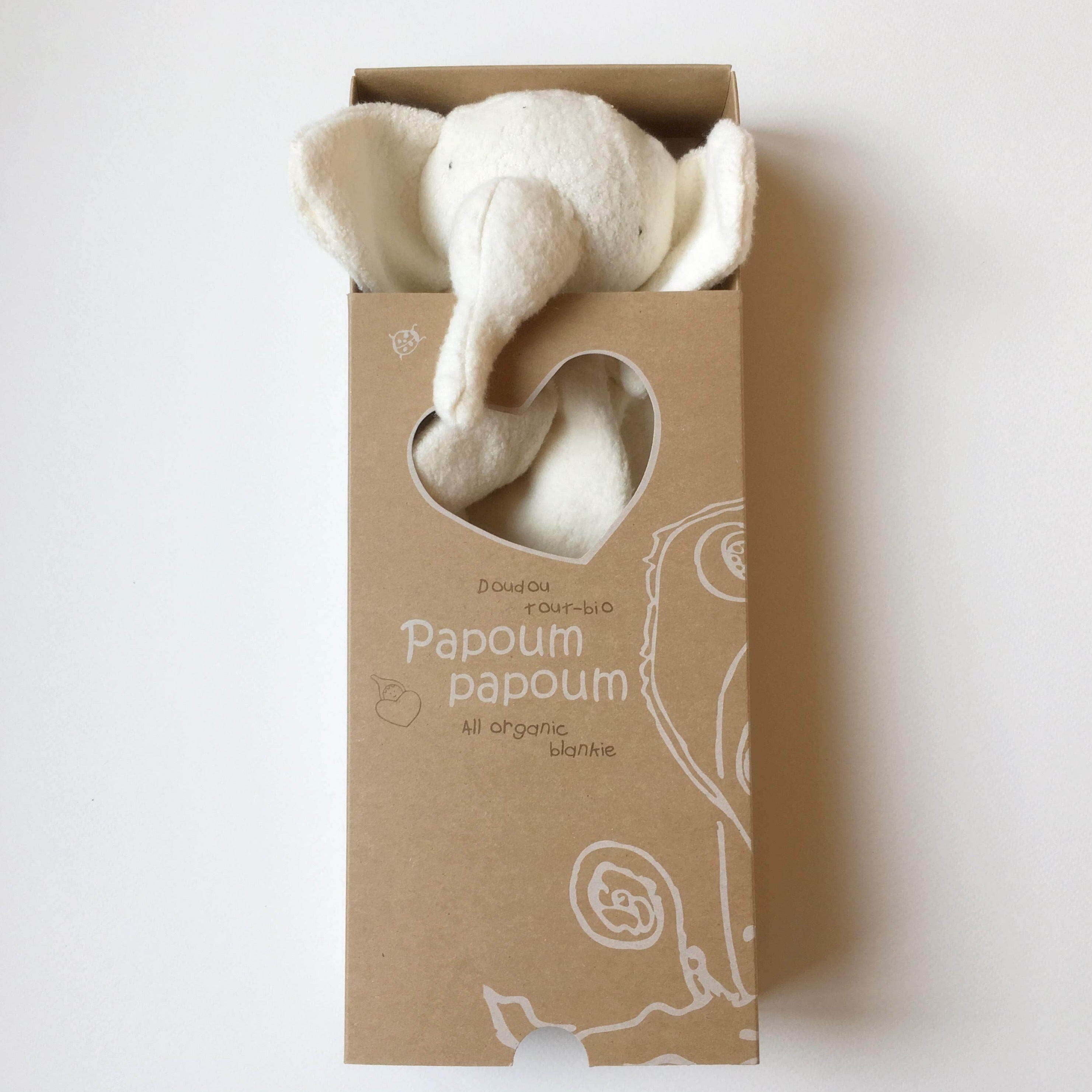 Éléphant - Doudou coton biologique par Papoum Papoum vendu par SignéLocal.com