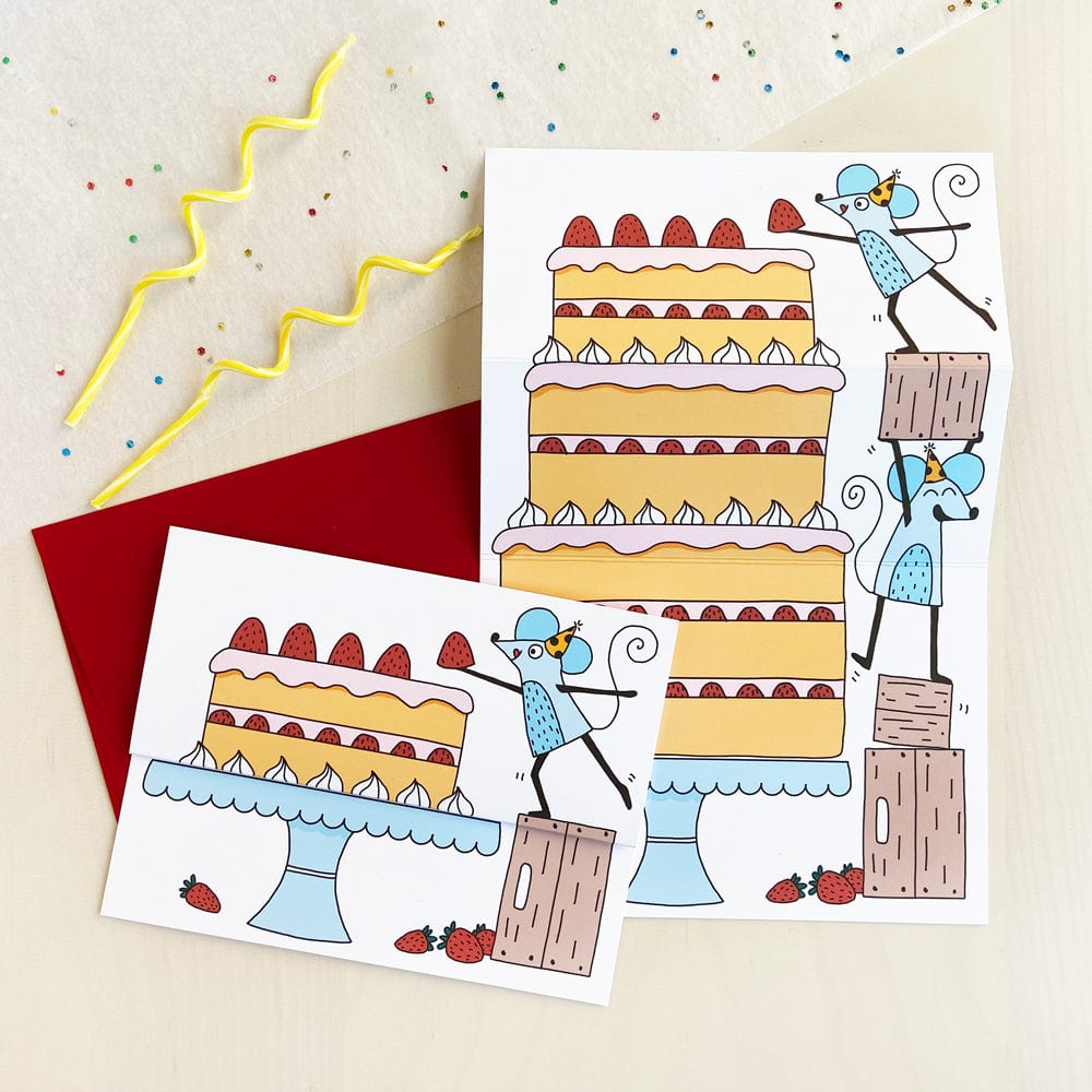 Unfolding greeting card - Big cake